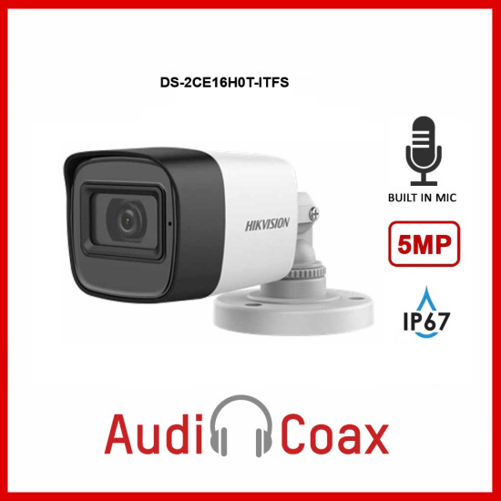 HIKVISION DS-2CE16H0T-ITFS Влагозащитена HD-TVI камера за видеонаблюдение с резолюция 5 мегапиксела и вграден микрофон HIKVISION DS-2CE16H0T-ITFS Влагозащитена HD-TVI камера за видеонаблюдение с резолюция 5 мегапиксела и вграден микрофон